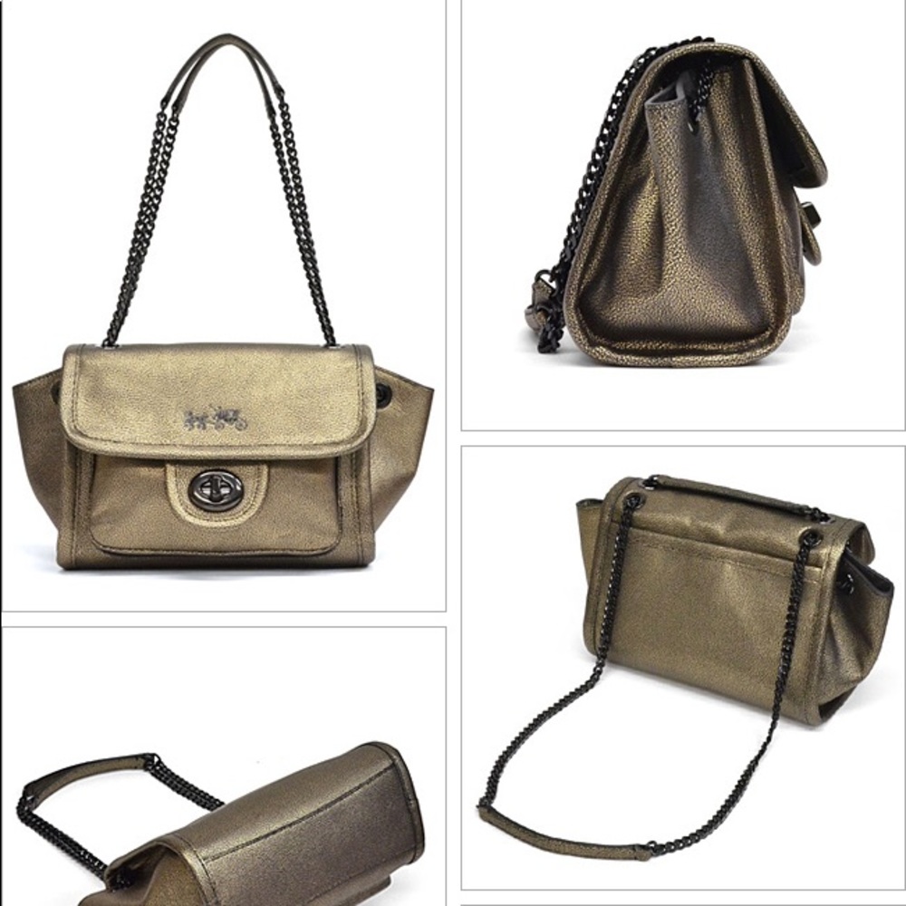 Coach Ranger Flap Crossbody In Metallic Leather Gem